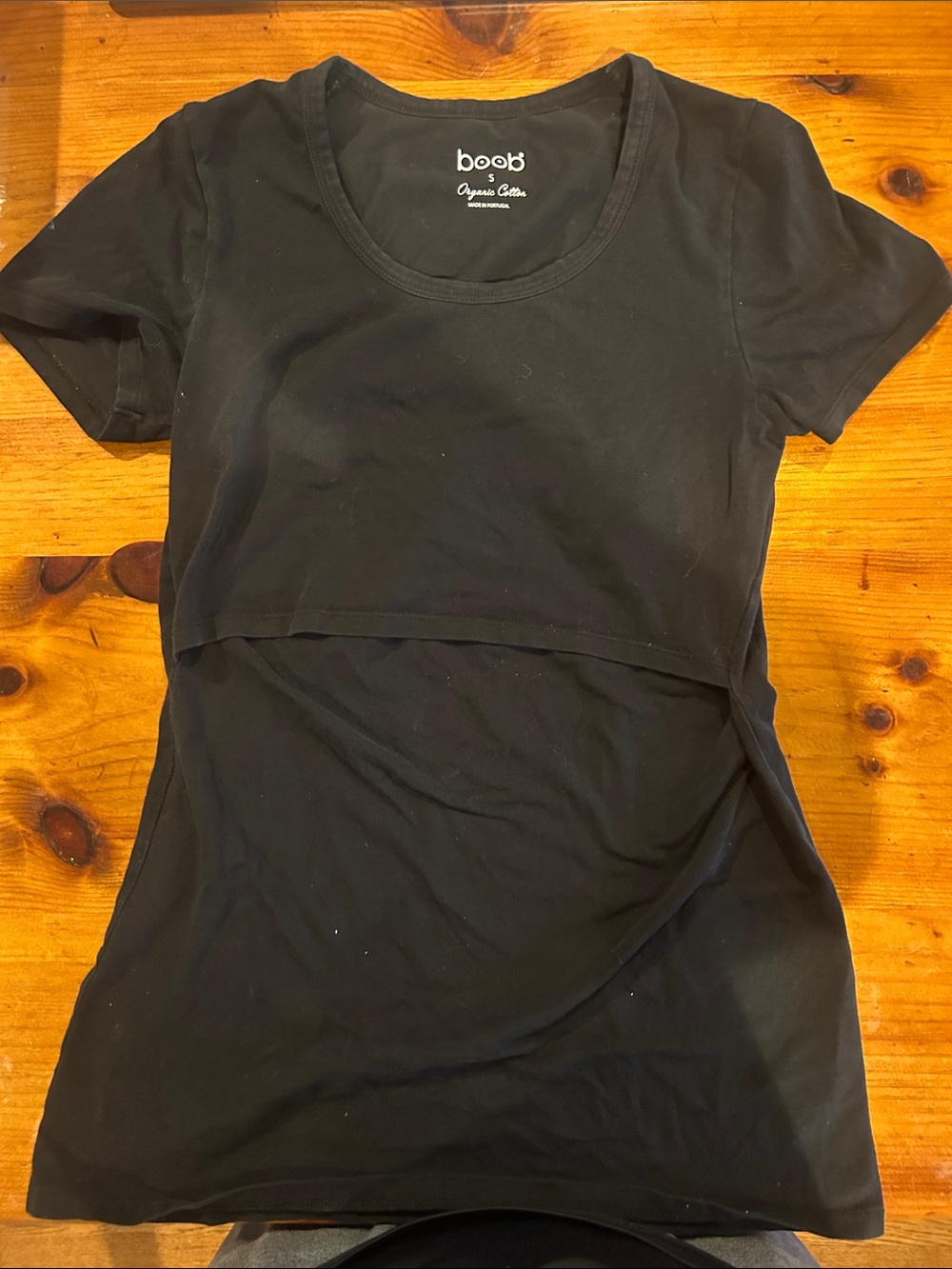 Boob Design Black Short Sleeve Nursing Top with Layered Front